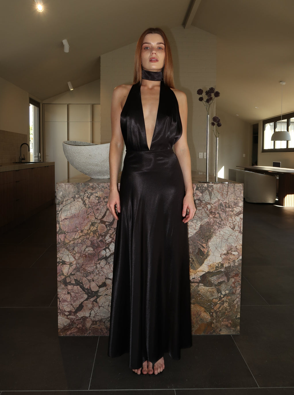 BLACK HALTER TIE MAXI