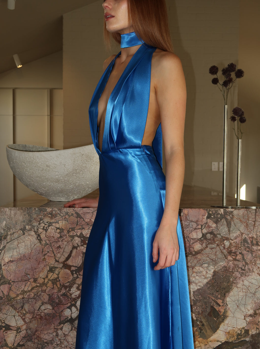 BLUE HALTER TIE MAXI