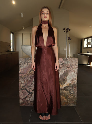 CHOCOLATE HALTER MAXI