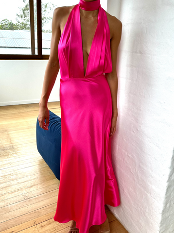 HOT PINK HALTER MAXI