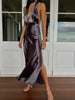 GREY HALTER TIE MAXI